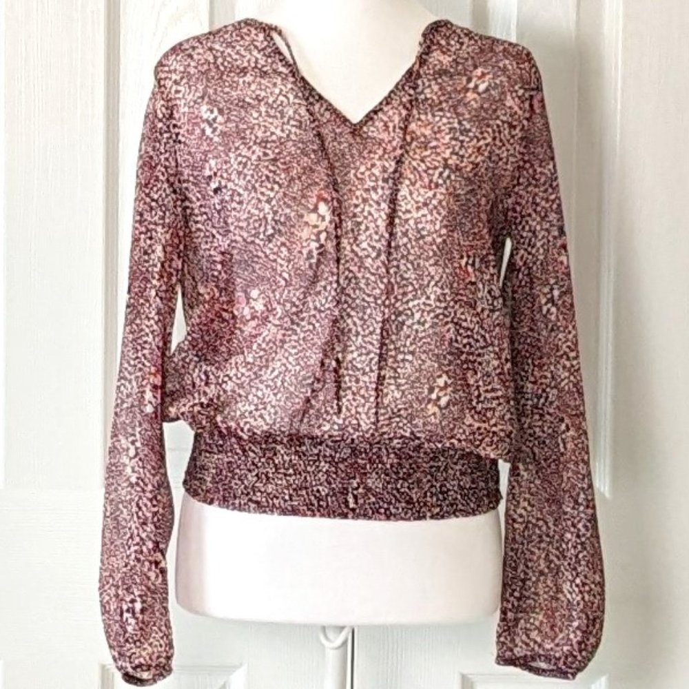 H&M Women's Sheer Long Sleeved Blouse Top Size 2  Multi-Color  NWOT